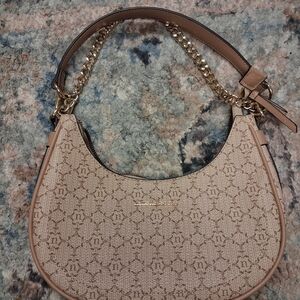 Beige Nanette Lepore Shoulder Bag with Gold Chain